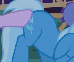 Size: 363x300 | Tagged: safe, screencap, starlight glimmer, trixie, pony, unicorn, g4, to where and back again, adorable distress, animated, butt shake, butt touch, cowering, cropped, cute, cutie mark, diatrixes, duo, ears back, face down ass up, female, gif, he touched the butt, hoof on butt, loop, mare, out of context, patting, scared, shaking, shivering, vibrating, vibrating like a broken washing machine