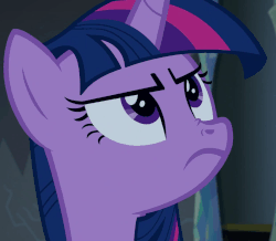 Size: 827x720 | Tagged: safe, screencap, twilight sparkle, alicorn, changeling, pony, g4, to where and back again, animated, disguise, disguised changeling, fake twilight, frown, gif, glare, loop, male, male disguised as female, male sniffing female, nose wrinkle, serious face, sniffing, solo, twilight sparkle (alicorn)