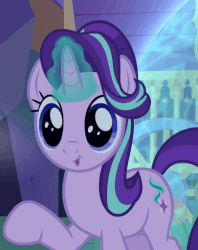 Size: 405x511 | Tagged: safe, screencap, starlight glimmer, pony, unicorn, g4, season 6, to where and back again, :o, animated, cute, dilated pupils, eye shimmer, faic, female, gif, glimmerbetes, glowing horn, grin, horn, magic, mare, raised hoof, smiling, solo, squee, starlight glimmer is best facemaker