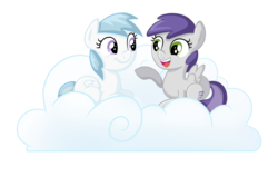 Size: 2376x1512 | Tagged: safe, artist:thecheeseburger, cotton cloudy, tornado bolt, pegasus, pony, g4, background pony, cloud, cottonbetes, cute, duo, female, filly, foal, simple background, tornadorable, transparent background