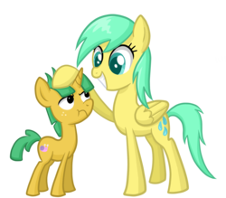 Size: 2304x2016 | Tagged: safe, artist:thecheeseburger, snails, sunshower raindrops, pegasus, pony, unicorn, g4, :t, annoyed, colored pupils, colt, cute, duo, eye contact, female, frown, glare, grin, high res, horn, looking at each other, male, mare, petting, simple background, smiling, squee, transparent background, wings