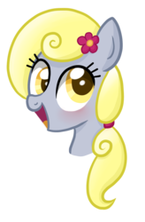 Size: 1180x1800 | Tagged: safe, artist:thecheeseburger, derpy hooves, pegasus, pony, g4, alternate hairstyle, female, flower, flower in hair, simple background, smiling, solo, transparent background