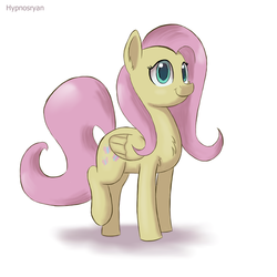 Size: 1700x1700 | Tagged: safe, artist:hypno, fluttershy, g4, chest fluff, cute, female, folded wings, raised hoof, shyabetes, simple background, smiling, solo, standing, white background