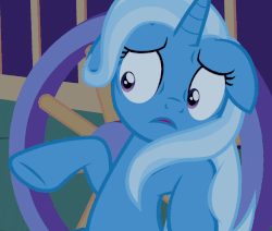 Size: 598x508 | Tagged: safe, screencap, trixie, pony, g4, season 6, to where and back again, animated, ears back, female, frightened, gif, loop, scared, solo
