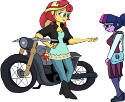 Size: 1024x839 | Tagged: safe, artist:missmayaleanne, sci-twi, sunset shimmer, twilight sparkle, equestria girls, g4, duo, motorcycle