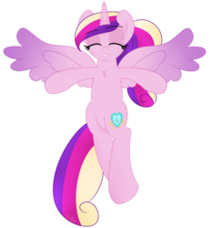 Size: 4457x4783 | Tagged: safe, artist:flitturr, princess cadance, g4, absurd resolution, chest fluff, eyes closed, female, lying down, on back, simple background, smiling, solo, spread wings, transparent background