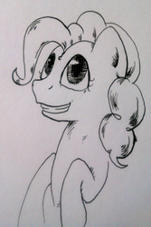 Size: 1280x1912 | Tagged: safe, artist:causticeichor, pinkie pie, g4, black and white, female, grayscale, inktober, monochrome, solo, traditional art