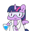 Size: 100x100 | Tagged: safe, artist:pohwaran, twilight sparkle, alicorn, pony, g4, animated, bipedal, c:, chibi, clothes, cute, erlenmeyer flask, female, frame by frame, gif, gif for breezies, goggles, icon, lab coat, picture for breezies, safety goggles, science, simple background, smiling, solo, test tube, that pony sure does love science, transparent background, twiabetes, twilight sparkle (alicorn)