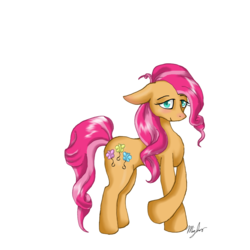 Size: 1024x1024 | Tagged: safe, artist:cynfularts, fluttershy, pinkie pie, g4, female, floppy ears, fusion, lidded eyes, looking at you, simple background, solo, white background