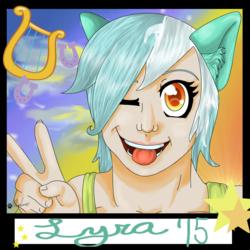Size: 1024x1024 | Tagged: safe, artist:cynfularts, lyra heartstrings, human, g4, eared humanization, female, humanized, one eye closed, polaroid, solo, tongue out, wink