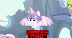 Size: 1274x683 | Tagged: safe, edit, edited screencap, editor:watermelon changeling, screencap, princess cadance, princess flurry heart, alicorn, changedling, changeling, pony, g4, to where and back again, 200% mad, angry, angry baby, baby, baby pony, diaper, fury heart, infant, meme