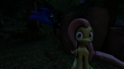 Size: 1920x1080 | Tagged: safe, artist:asylum529, fluttershy, nightmare moon, g4, 3d, hiding, source filmmaker