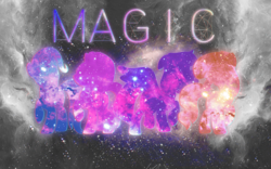 Size: 1920x1200 | Tagged: safe, starlight glimmer, sunset shimmer, trixie, twilight sparkle, alicorn, pony, unicorn, g4, color, galaxy, magic, twilight sparkle (alicorn), twilight's counterparts, wallpaper