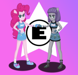 Size: 3973x3833 | Tagged: safe, artist:deannaphantom13, maud pie, pinkie pie, equestria girls, g4, exeron fighters, exeron gloves, fist bump, high res, maudie pie, ponied up, sisters