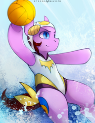 Size: 767x1000 | Tagged: safe, artist:foxinshadow, oc, oc only, oc:corduroy road, earth pony, pony, clothes, male, one-piece swimsuit, solo, stallion, swimsuit, water, water polo