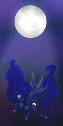 Size: 1400x2800 | Tagged: safe, artist:kittenburger3, princess luna, g4, female, flying, glowing eyes, moon, moonlight, solo