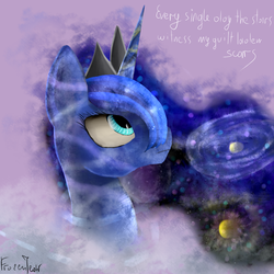 Size: 1024x1024 | Tagged: safe, artist:frozentear7, princess luna, g4, bust, female, galaxy, galaxy mane, hollowmind, looking up, nebula, portrait, solo, stars