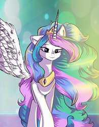 Size: 1000x1280 | Tagged: safe, artist:rejnbo, princess celestia, alicorn, pony, g4, female, smiling, solo, spread wings