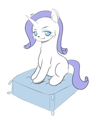 Size: 898x1128 | Tagged: safe, artist:yuwentaiji, rarity, cat, g4, catified, female, horn, raricat, sitting, solo, species swap