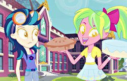 Size: 1116x716 | Tagged: safe, artist:creepypastafran, indigo zap, lemon zest, equestria girls, g4, food, pie