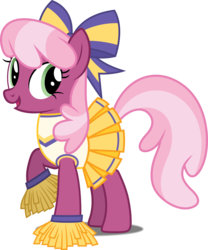 Size: 4162x5000 | Tagged: safe, artist:dashiesparkle, cheerilee, g4, the cart before the ponies, .svg available, absurd resolution, bow, cheerileeder, cheerleader, cheerleader outfit, clothes, female, hair bow, open mouth, pom pom, raised hoof, simple background, skirt, solo, transparent background, vector