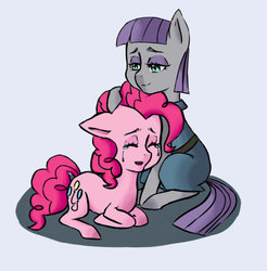 Size: 1024x1042 | Tagged: safe, artist:maveriel, maud pie, pinkie pie, earth pony, pony, g4, comforting, crying, duo, sisters