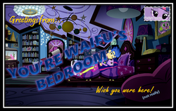 Size: 754x476 | Tagged: safe, flash sentry, spike, spike the regular dog, twilight sparkle, dog, equestria girls, g4, bedroom, female, grammar error, male, misspelling of your, picture frame, postcard, sci-twi's room, ship:flashlight, shipping, stamp, straight