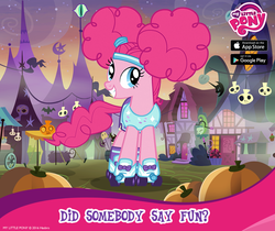 Size: 940x788 | Tagged: safe, gameloft, pinkie pie, earth pony, pony, g4, official, clothes, costume, female, mare, my little pony logo, nightmare night costume, pinkie puffs, solo