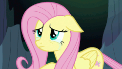 Size: 888x500 | Tagged: safe, screencap, fluttershy, changeling, pegasus, pony, g4, season 6, to where and back again, animated, disguise, disguised changeling, fake fluttershy, female, gif, solo