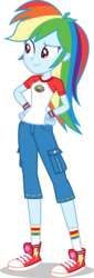Size: 2044x6000 | Tagged: safe, artist:limedazzle, rainbow dash, equestria girls, g4, my little pony equestria girls: legend of everfree, camp everfree outfits, clothes, converse, female, hand on hip, high res, red shoes, shoes, show accurate, simple background, sneakers, socks, solo, tomboy, transparent background, vector, wristband