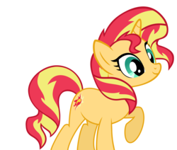 Size: 5000x4241 | Tagged: safe, artist:millennial dan, artist:vesdew, sunset shimmer, pony, unicorn, g4, absurd resolution, cute, female, mare, raised hoof, shimmerbetes, simple background, smiling, solo, transparent background, vector