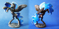 Size: 3830x1920 | Tagged: safe, artist:alexcroft1991, nightmare moon, alicorn, pony, g4, craft, female, helmet, mare, rearing, sculpture, solo, spread wings, traditional art