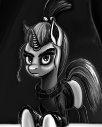 Size: 2311x2871 | Tagged: safe, artist:ponsce, moondancer, g4, female, grayscale, high res, missing accessory, monochrome, solo