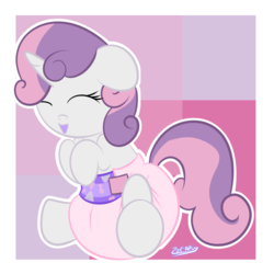Size: 1280x1280 | Tagged: safe, artist:zalakir, sweetie belle, g4, cute, diaper, diasweetes, eyes closed, female, floppy ears, non-baby in diaper, poofy diaper, solo