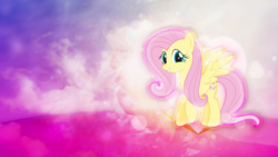 Size: 3840x2160 | Tagged: safe, artist:game-beatx14, artist:kiowa213, fluttershy, g4, bright, cloud, cute, female, high res, looking at you, raised hoof, shyabetes, smiling, solo, spread wings, wallpaper