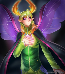 Size: 900x1029 | Tagged: safe, artist:racoonsan, thorax, changedling, changeling, human, g4, to where and back again, changeling king, clothes, horn, horned humanization, humanized, king thorax, male, solo, winged humanization