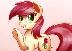 Size: 2000x1435 | Tagged: safe, artist:ncmares, roseluck, earth pony, pony, g4, chest fluff, cute, female, looking at you, mare, smiling, solo, underhoof, waving