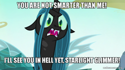 Size: 800x450 | Tagged: safe, edit, edited screencap, screencap, queen chrysalis, changeling, changeling queen, g4, to where and back again, female, image macro, makeameme.org, male, meme, solo, the simpsons, treehouse of horror