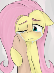 Size: 930x1266 | Tagged: safe, anonymous artist, fluttershy, human, g4, comforting, crying, eyebrows, one eye closed, sad, solo focus