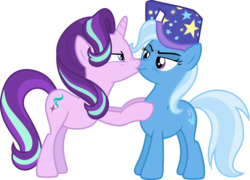 Size: 4172x3000 | Tagged: safe, artist:jeatz-axl, starlight glimmer, trixie, pony, unicorn, g4, to where and back again, .svg available, angry, angry kissing, bipedal, bipedal leaning, female, hat, kissing, leaning, lesbian, lidded eyes, looking at each other, mare, nightcap, nose wrinkle, ship:startrix, shipping, simple background, transparent background, trixie's nightcap, vector