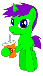 Size: 720x1280 | Tagged: safe, artist:toyminator900, oc, oc only, oc:clever clop, pony, unicorn, apple, apple juice, drinking, food, juice, looking at you, solo
