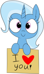 Size: 4576x7648 | Tagged: safe, artist:wafflecakes, trixie, pony, unicorn, g4, absurd resolution, big eyes, cute, diatrixes, female, looking at you, mare, sign, simple background, smiling, solo, transparent background, weapons-grade cute