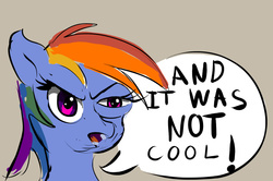 Size: 1024x678 | Tagged: safe, anonymous artist, rainbow dash, g4, female, solo, text, wat