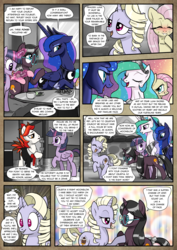 Size: 1363x1920 | Tagged: safe, artist:pencils, fluttershy, princess celestia, princess luna, twilight sparkle, oc, oc:fannie noveau, oc:moonglow twinkle, alicorn, earth pony, pegasus, pony, unicorn, comic:anon's pie adventure, bedroom eyes, blushing, comic, crown, dialogue, dock, drunk, drunk bubbles, drunkershy, eye contact, eyes closed, female, floppy ears, glare, glasses, grin, heresy, horseshoes, jewelry, lidded eyes, lip bite, male, mare, monochrome, necklace, notice me senpai, open mouth, partial color, ponies eating meat, praise the sun, raised hoof, regalia, smiling, speech bubble, stallion, starry eyes, tail bow, thought bubble, twilight sparkle (alicorn), wide eyes, wingding eyes