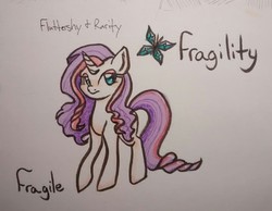 Size: 1823x1412 | Tagged: safe, artist:hippykat13, artist:sabokat, fluttershy, rarity, pony, unicorn, g4, cute, eyeshadow, female, frown, fusion, lidded eyes, long mane, long tail, makeup, mare, raised hoof, solo, traditional art