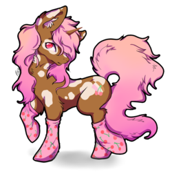 Size: 1024x1020 | Tagged: safe, artist:serenity, oc, oc only, pony, unicorn, adoptable, cherry, clothes, cute, cutie mark, decorated socks, fluffy, food, ice cream, neapolitan, pose, pretty, socks, solo, spots, spotted