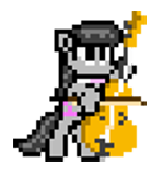 Size: 148x159 | Tagged: safe, artist:mega-poneo, derpibooru exclusive, octavia melody, earth pony, pony, g4, bipedal, cello, female, hoof hold, mega man (series), megapony, musical instrument, pixel art, simple background, solo, sprite, transparent background, video game