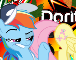 Size: 1146x905 | Tagged: safe, fluttershy, rainbow dash, g4, butt, chips, doritos, food, lip bite, meme, mlg, plot