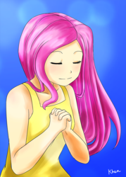 Size: 1000x1400 | Tagged: safe, artist:kprovido, fluttershy, human, g4, clothes, dress, eyes closed, female, humanized, praying, solo