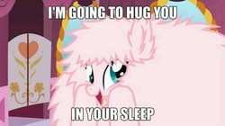 Size: 736x411 | Tagged: safe, oc, oc only, oc:fluffle puff, pony, hug, image macro, meme, pure unfiltered evil, solo